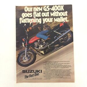 Vintage Suzuki GS400X Motorcycle Print Ad Street Bike Red 1978 Collector Display